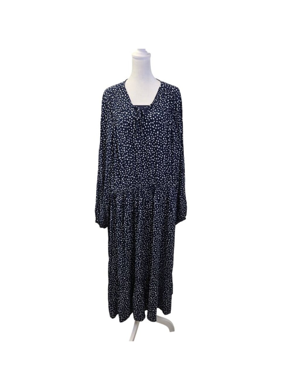 Ulla Popken 100% Viscose Polka Dot Long Sleeve Midi Boho Dress Size 16/18